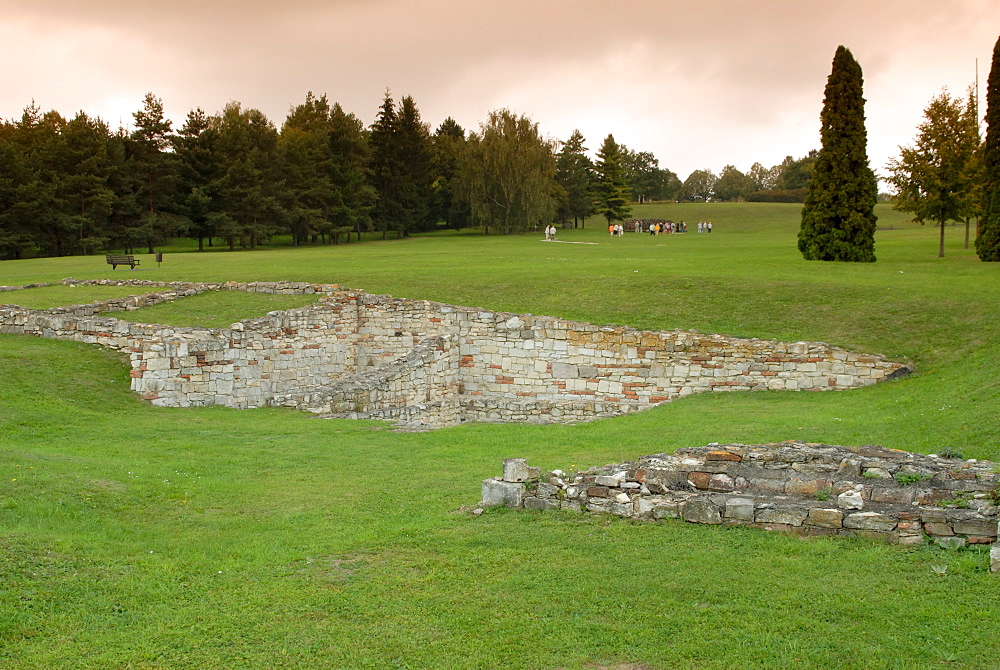 Foundations of former houses of village destroyed by Nazis during WWII as revenge after Czech Resistance assassinated Nazi governor of occupied Czechia Reinhard Heydrich, Lidice, Central Bohemia, Czech Republic, Europe