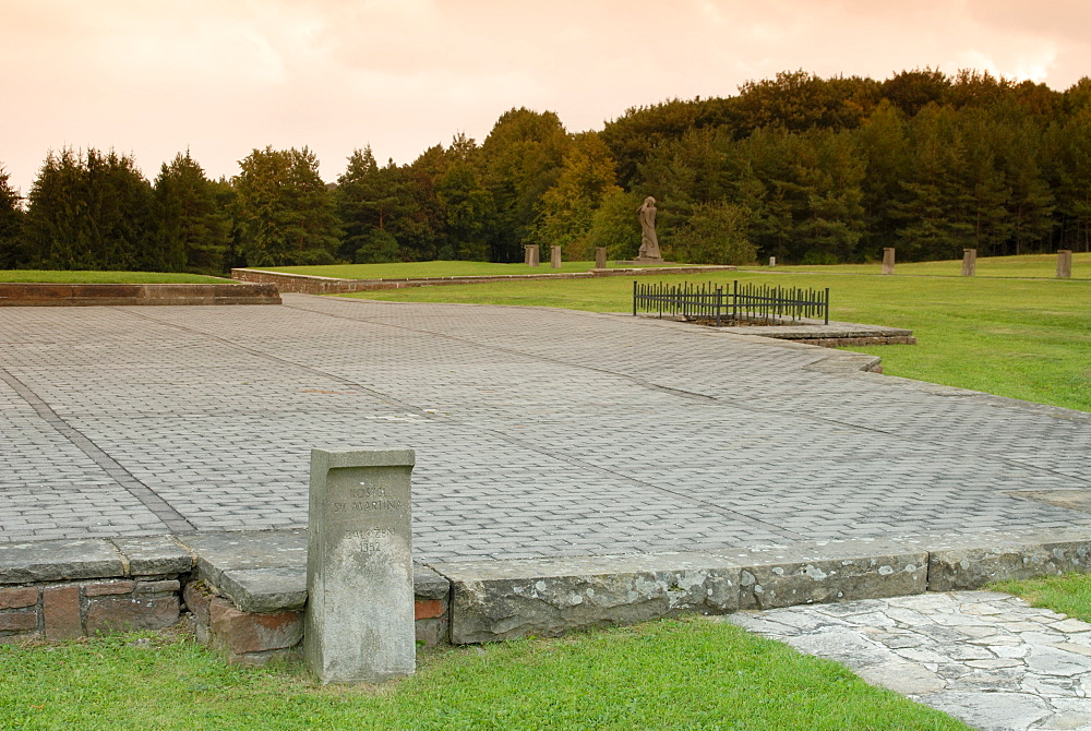 Foundations of church of St. Martin dating from 1352 destroyed with entire village by Nazis during WWII as revenge after Czech Resistance assassinated Nazi Governor of occupied Czechia Reinhard Heydrich, Lidice, Central Bohemia, Czech Republic, Europe