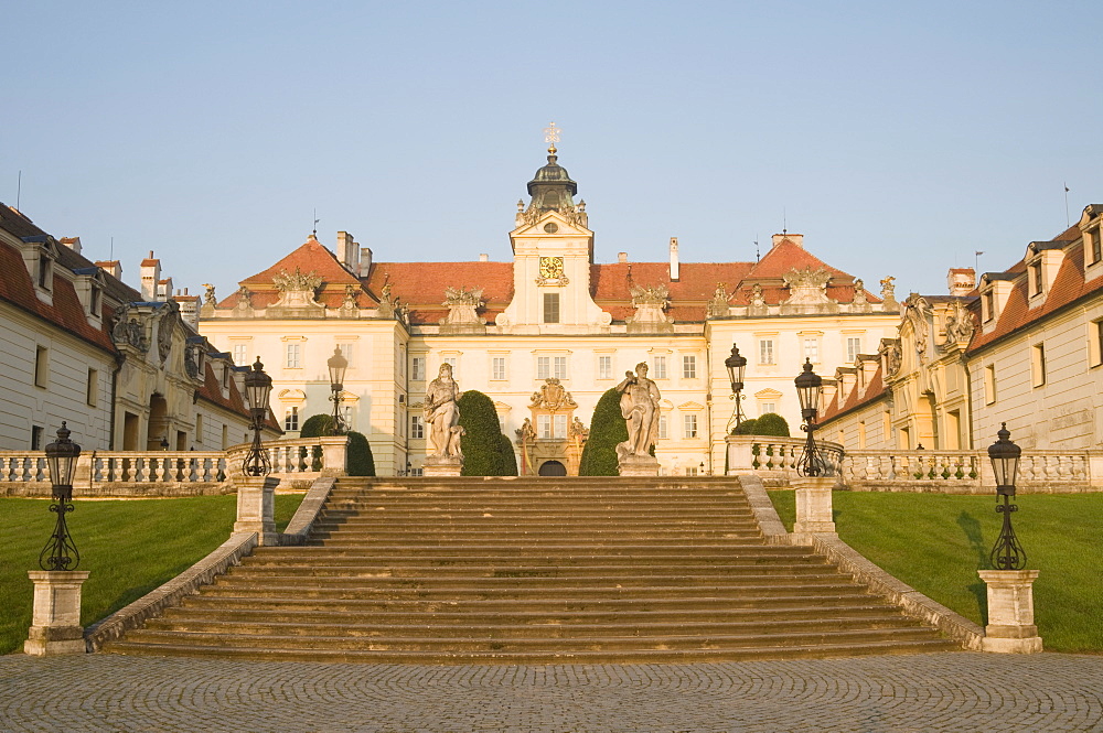 Baroque Valtice Chateau at sunrise, Valtice, Brnensko Region, Czech Republic, Europe