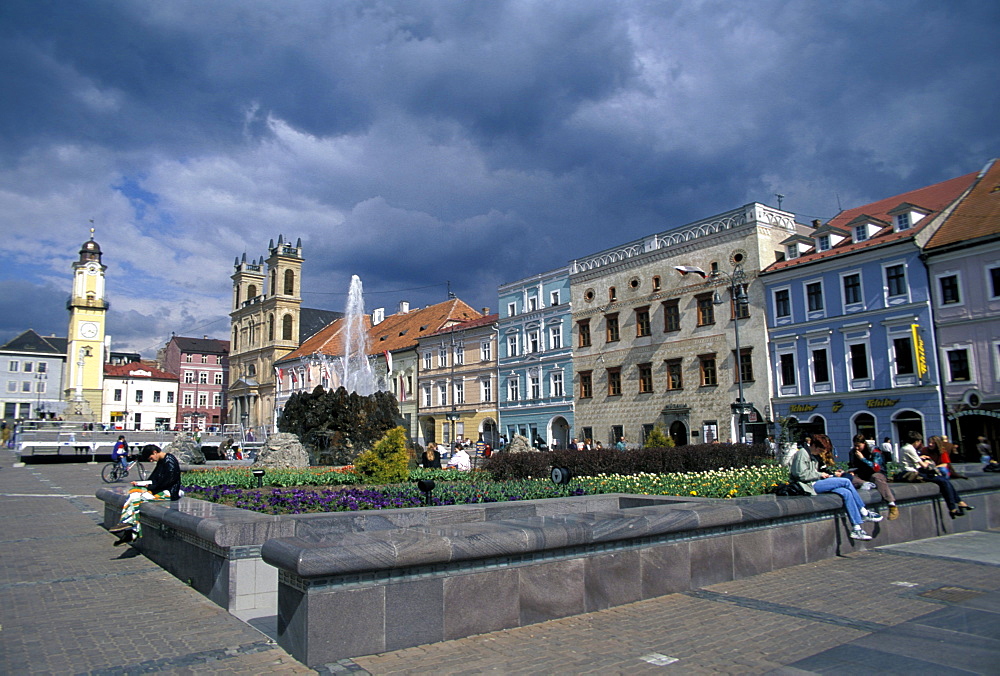 Buildings around the town square, Namestie SNP Square, Banska Bystrica, Slovakia, Europe