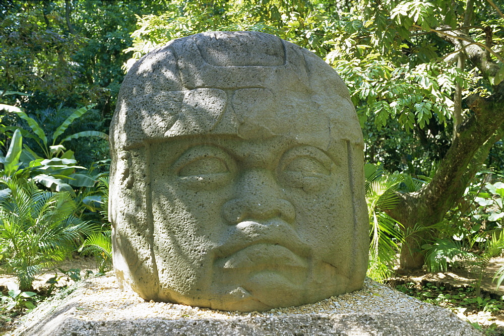 Olmec stone head at Parque-Museo la Venta, Villahermosa, Tabasco, Mexico, North America