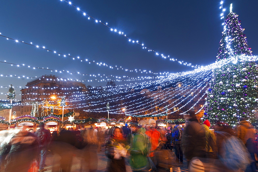 Christmas market, Mir Square, Prague, Czech Republic, Europe