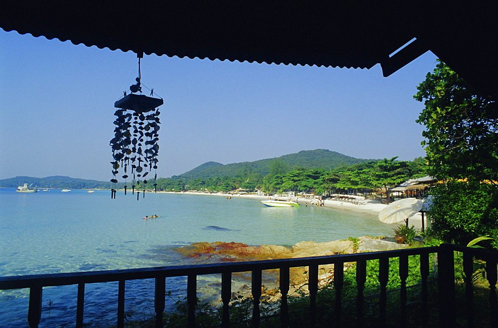 Beach view from bungalow at Laem Yai Hut Home, Hat Sai Kaew beach, Ko Samet Island, Rayong, Thailand, Asia