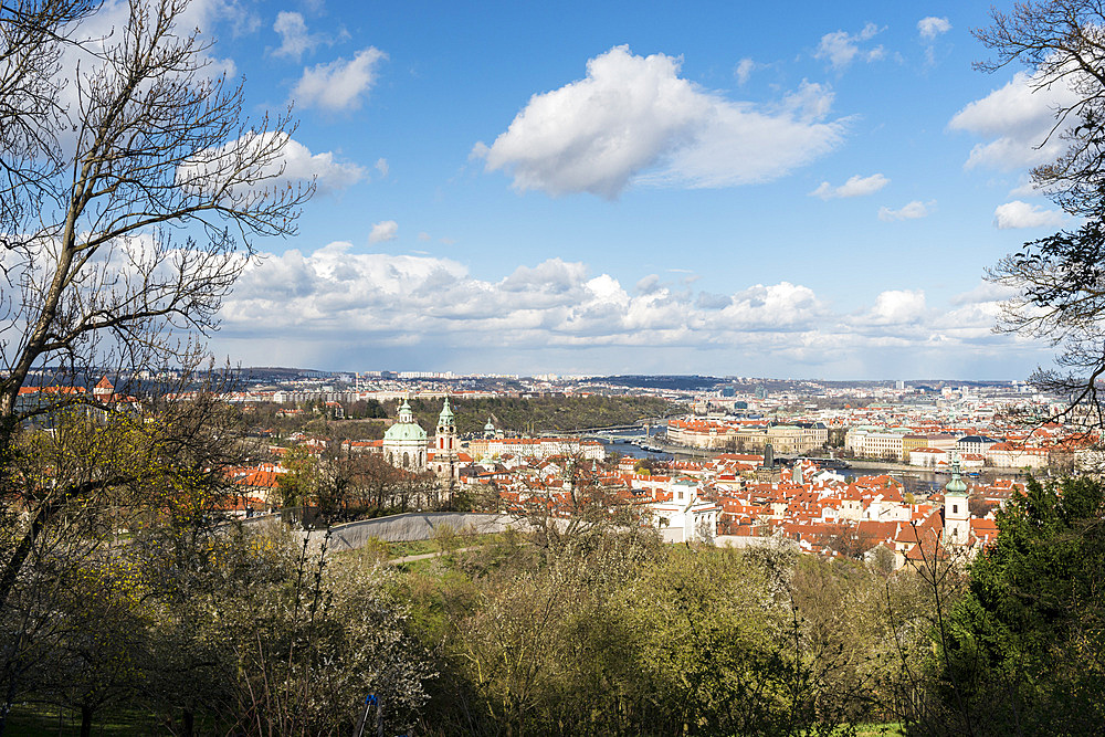 View of historical centre of Lesser and Old Towns from Petrin Hill, Lesser Town, Prague, Czechia, Europe