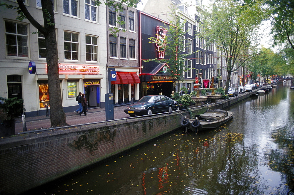 Red light district along one of the city canals, Amsterdam, The Netherlands (Holland), Europe