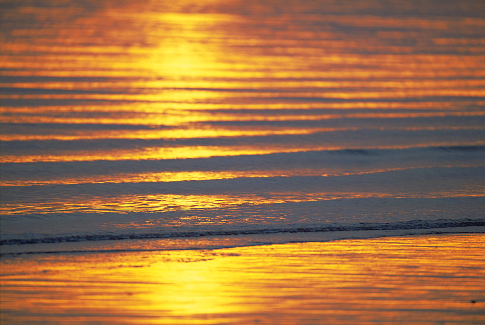 Golden light on ripples on the sea shore