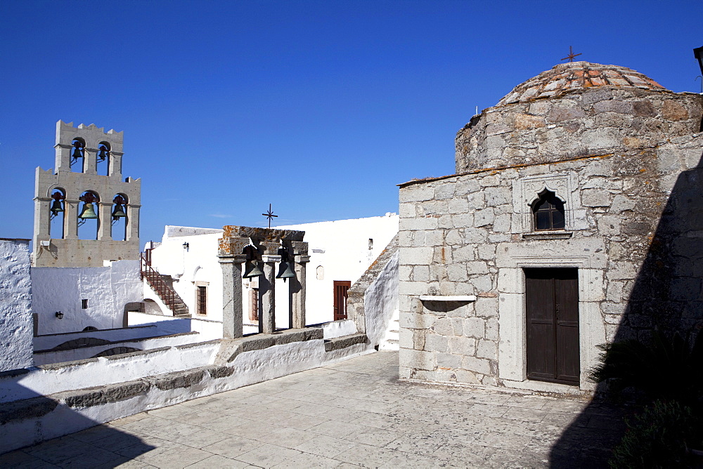 Roof church at the Hemitage Monastery of St. John the Evangelist, UNESCO World Heritage Site, Patmos, Dodecanese, Greek Islands, Greece, Europe