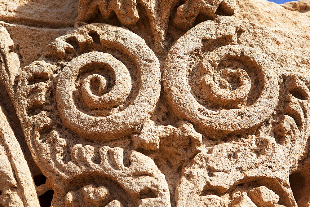 Detail of a column in the bath house, Apollonia, Libya, North Africa, Africa 