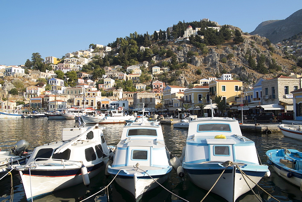 The port of the island of Symi, Dodecanese, Greek Islands, Greece, Europe