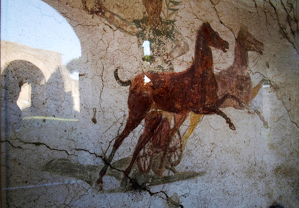 Roman chariot fresco, Ancient Ostia (Ostia Antica), Rome, Lazio, Italy, Europe