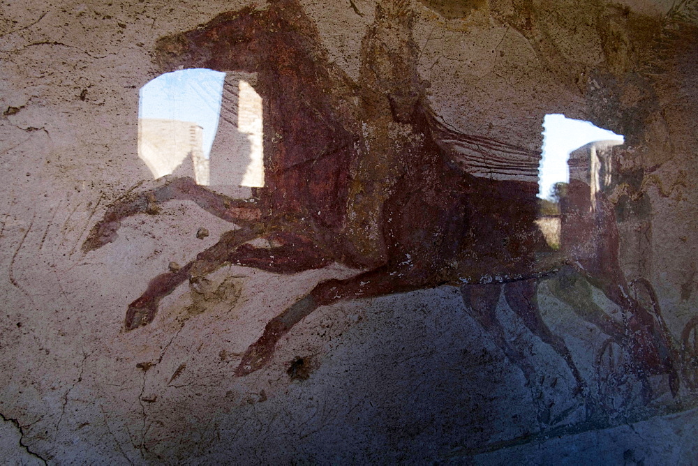 Roman chariot fresco, Ancient Ostia (Ostia Antica), Rome, Lazio, Italy, Europe