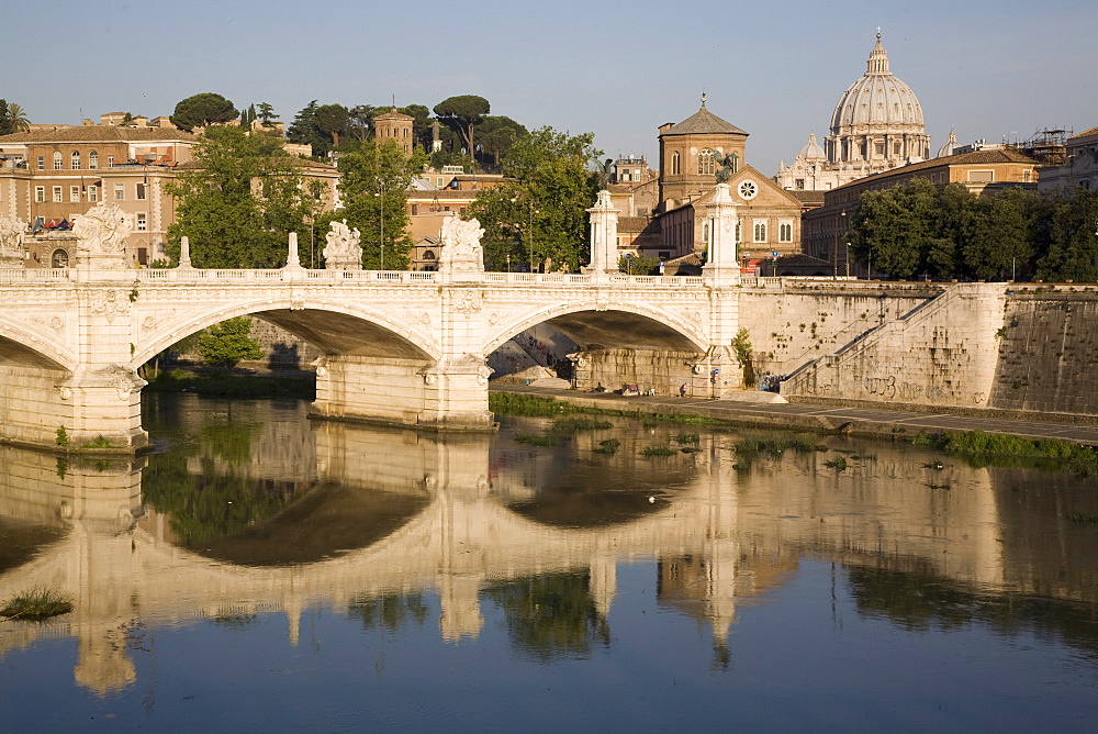 View of Vittorio Emanuele II Bridge, with St. Peters dome, Rome, Lazio, Italy, Europe