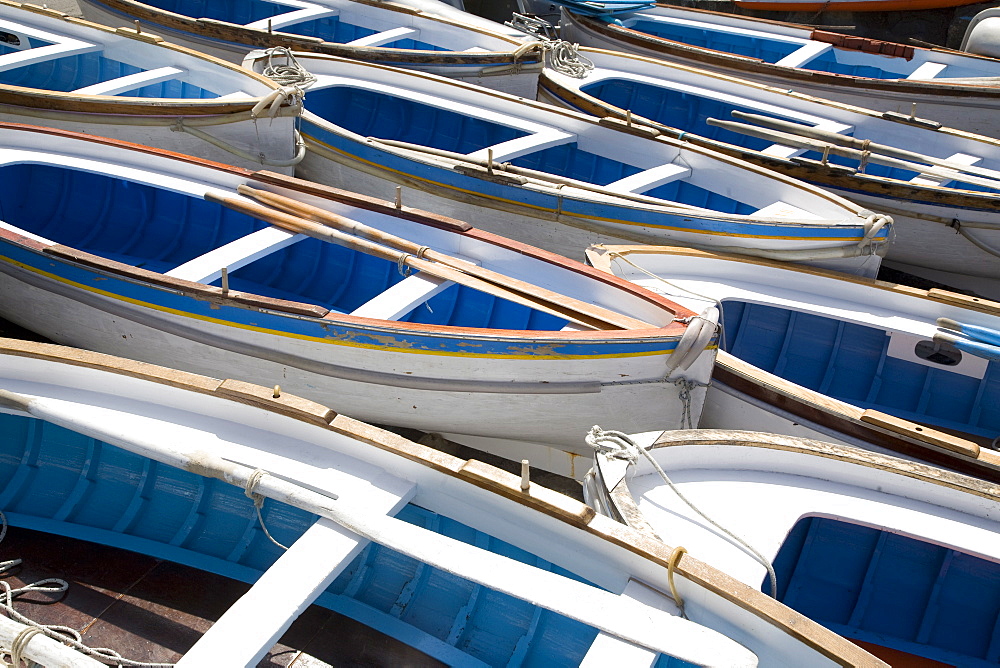 Boats for the visit to the famous Blue Grotto, Capri, Bay of Naples, Italy, Europe