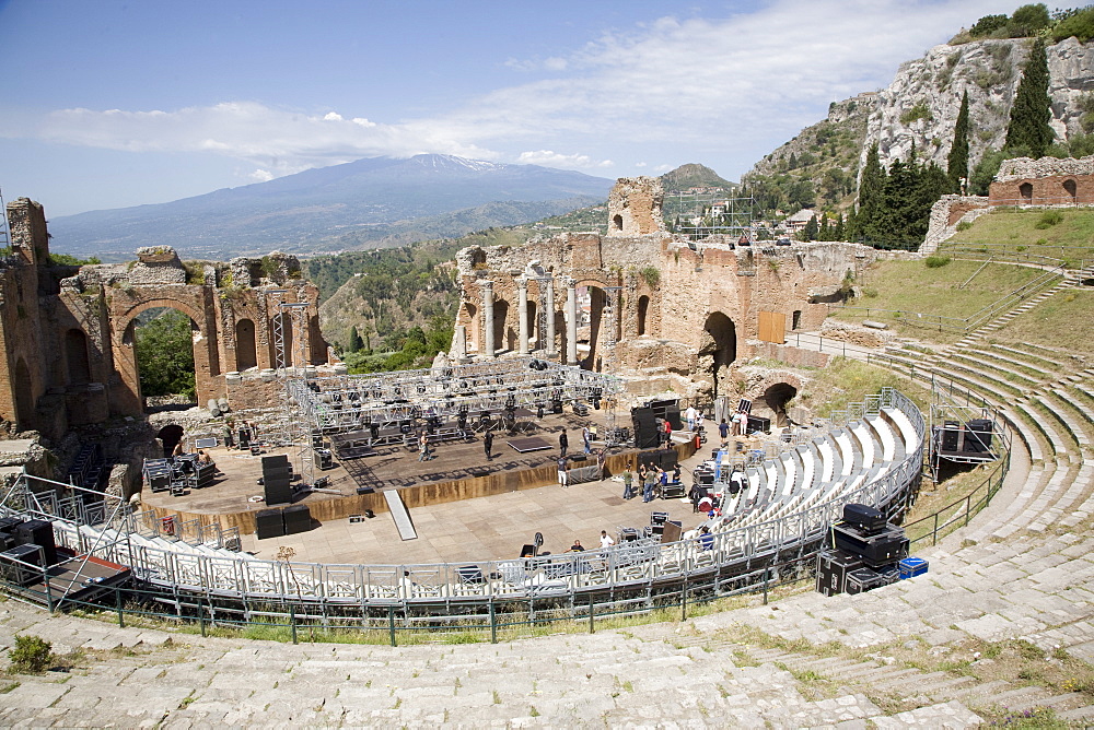 The Greek and Roman theatre, Taormina, Sicily, Italy, Europe