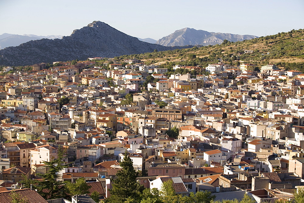 View of the town of Dorgali, Sardinia, Italy, Europe