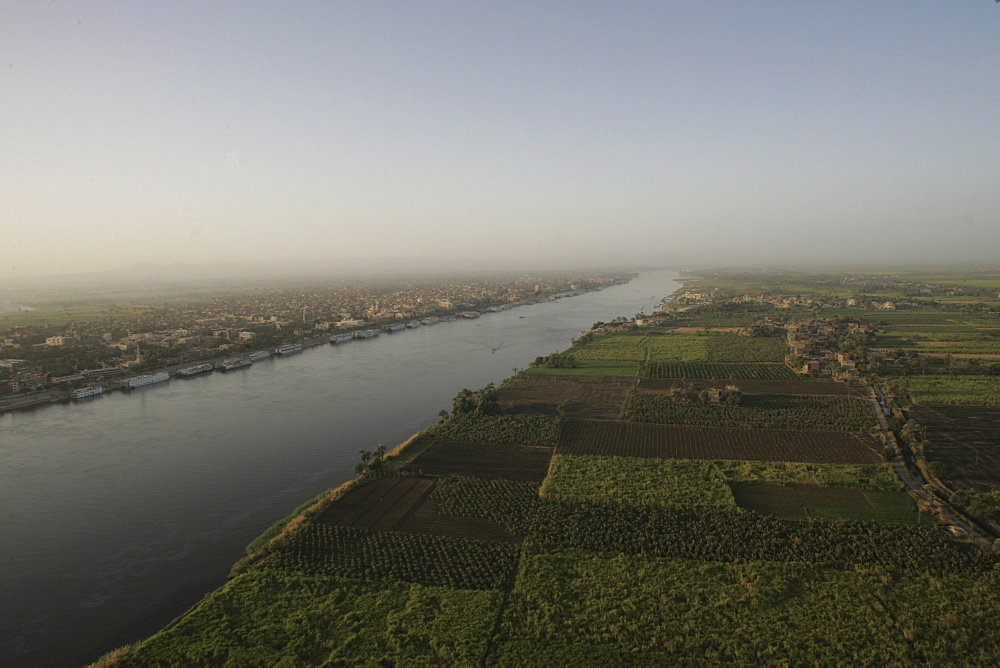 A view of the River Nile at sunrise, near Luxor, Egypt, North Africa, Africa