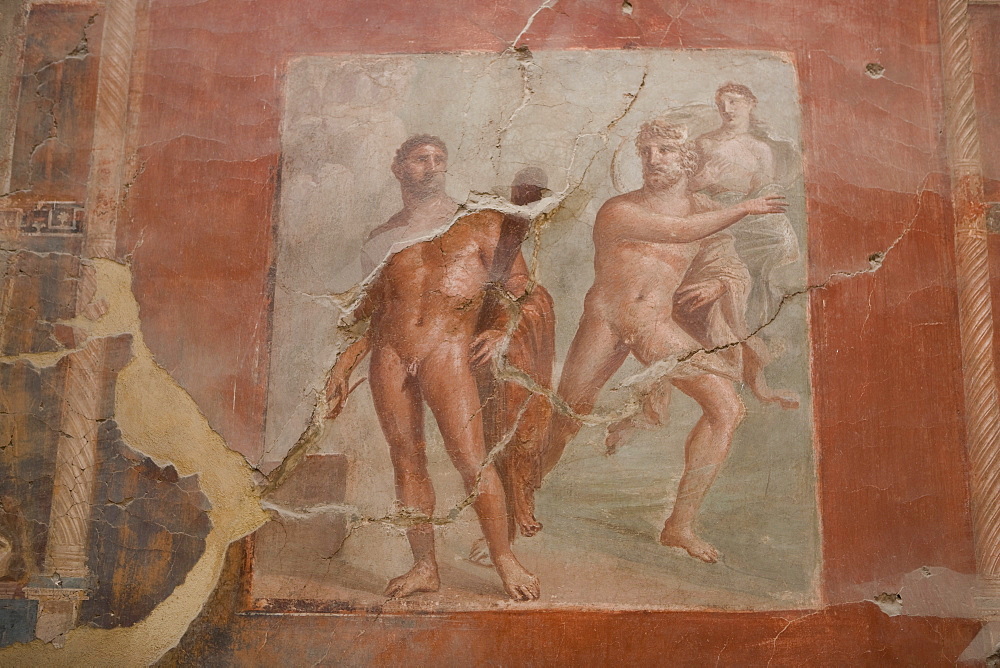 Roman frescoes at Ercolano (Herculaneum), UNESCO World Heritage Site, Campania, Italy, Europe