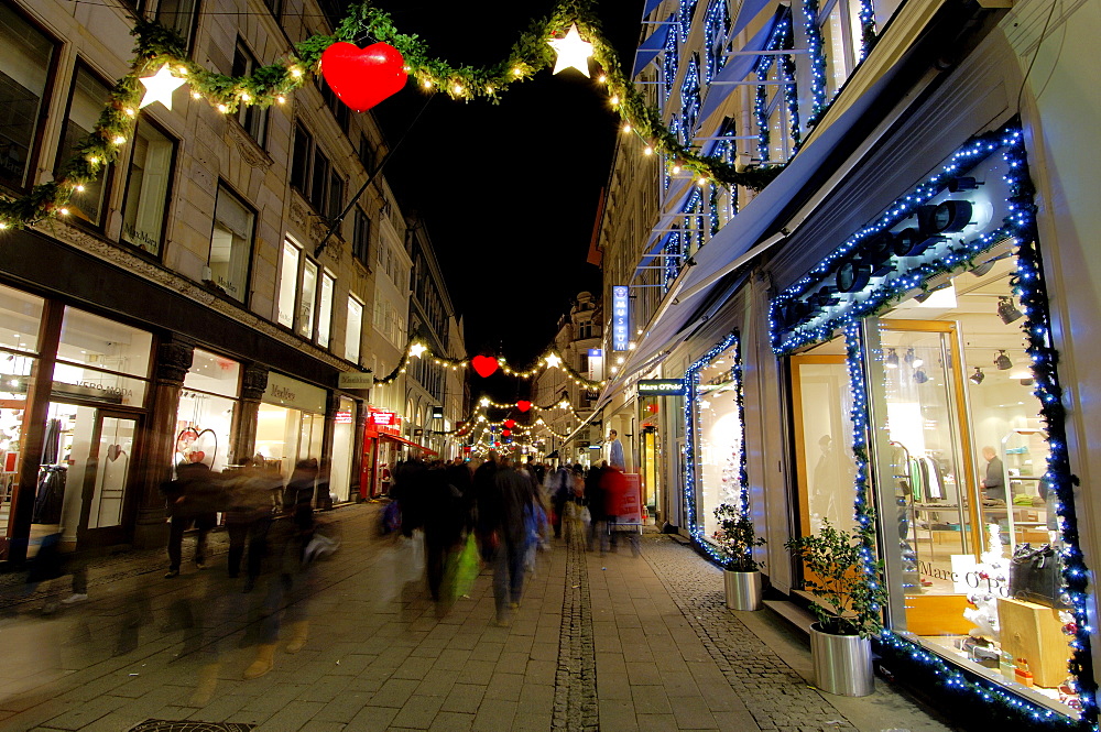 Stroget Ostergade shopping area at Christmas, Copenhagen, Denmark, Scandinavia, Europe