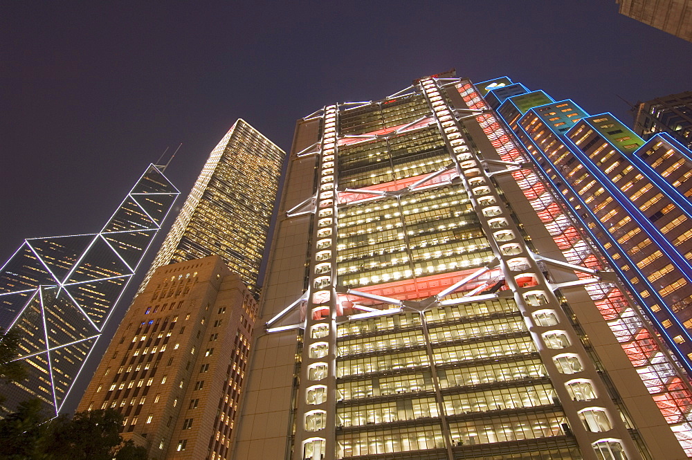 From left to right, the Bank of China Tower, Cheung Kong Centre, Sin Hua Bank, and HSBC Building, Central district, Hong Kong, China, Asia