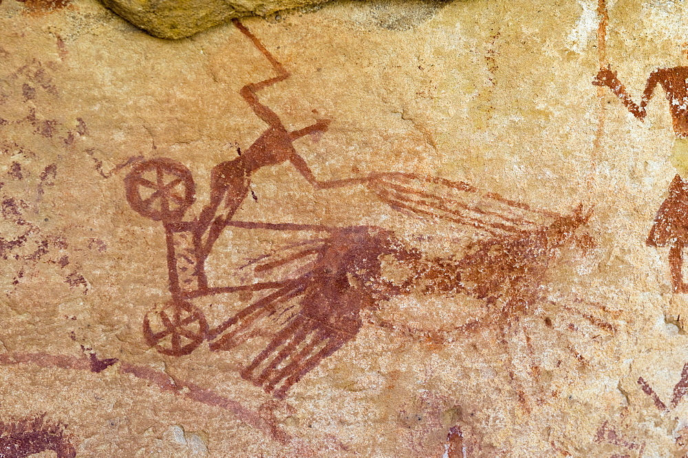 Prehistoric rock paintings, Wadi Teshuinat, Akakus, Sahara desert, Fezzan, Libya, North Africa, Africa