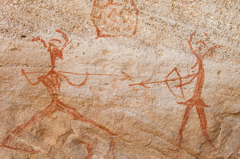 Prehistoric rock paintings, Akakus, Sahara desert, Fezzan, Libya, North Africa, Africa