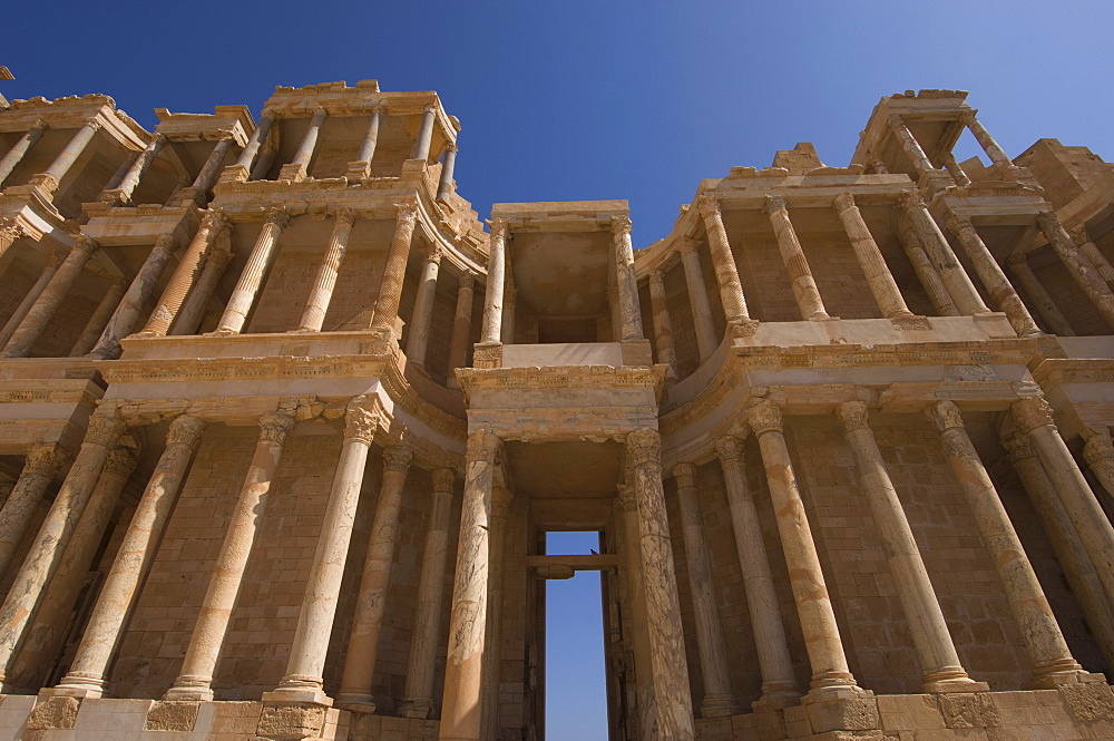 Roman Theatre, Sabratha Roman site, UNESCO World Heritage Site, Tripolitania, Libya, North Africa, Africa