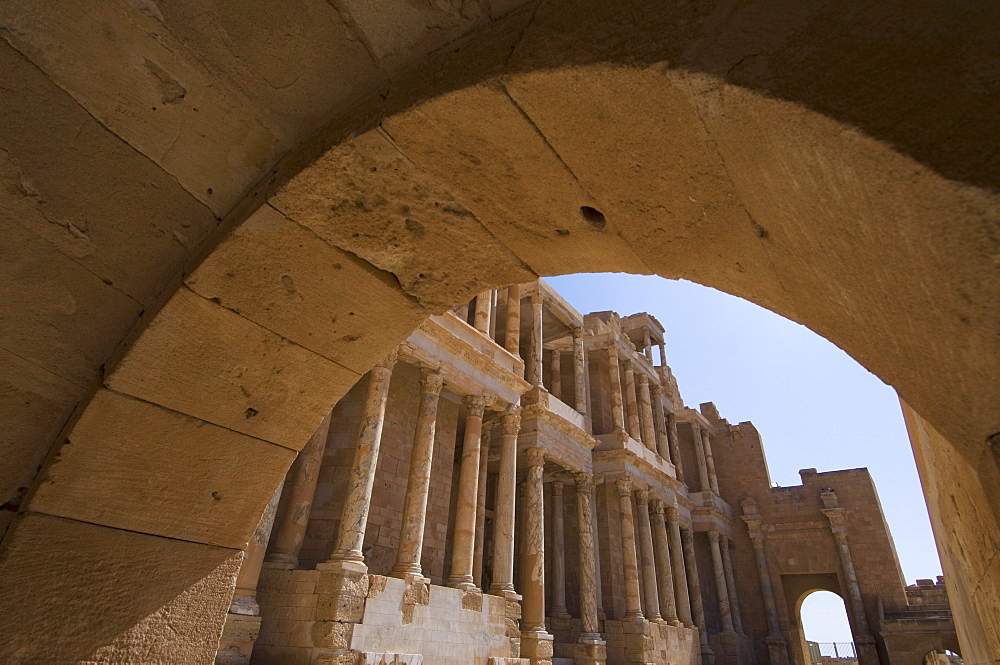 Roman Theatre, Sabratha Roman site, UNESCO World Heritage Site, Tripolitania, Libya, North Africa, Africa