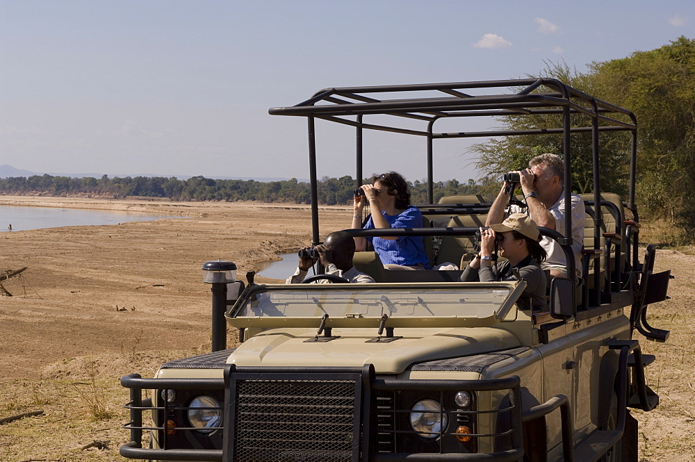 Game spotting on safari, South Luangwa National Park, Zambia, Africa