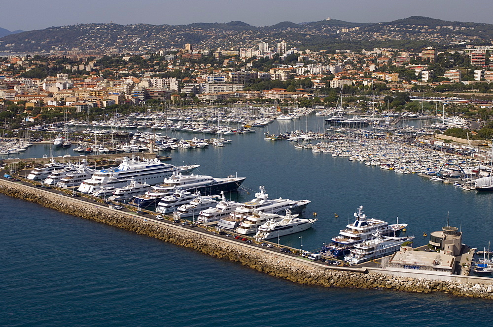 View from helicopter of Antibes, Alpes-Maritimes, Provence, Cote d'Azur, French Riviera, France, Mediterranean, Europe