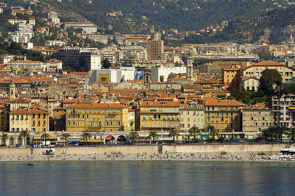 View from helicopter of Nice, Alpes-Maritimes, Provence, Cote d'Azur, French Riviera, France, Mediterranean, Europe