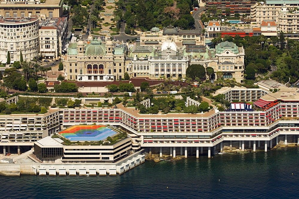 View from helicopter of the Casino, Monte Carlo, Monaco, Cote d'Azur, Europe