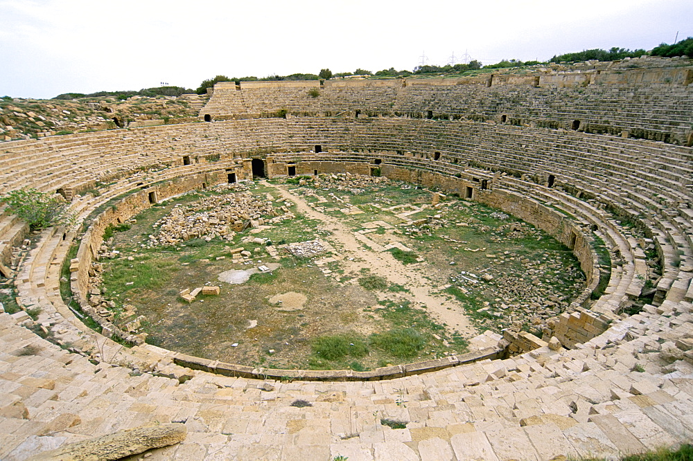 Amphitheatre, Leptis Magna, UNESCO World Heritage Site, Tripolitania, Libya, North Africa, Africa