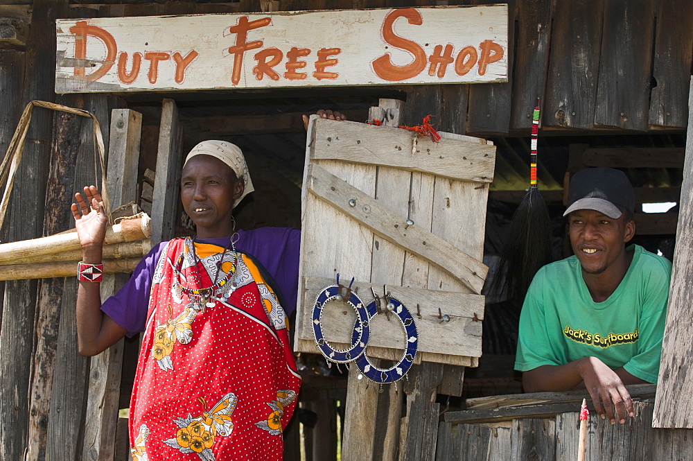 Masai man at airstrip duty free, Masai Mara, Kenya, East Africa, Africa