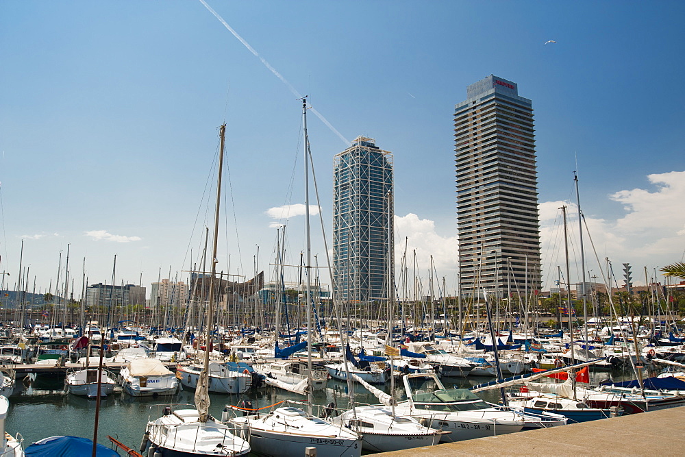 Arts Hotel and Mapfre Tower, Olympic Harbour, Barcelona, Catalonia, Spain, Europe