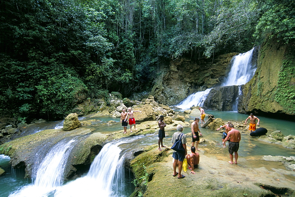 Tourists at YS Falls, St. Elizabeth, Jamaica, West Indies, Central America