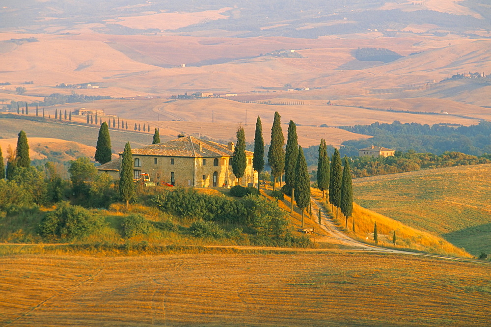 Sunset near San Quirico d'Orcia, Val d'Orcia, Siena province, Tuscany, Italy, Europe