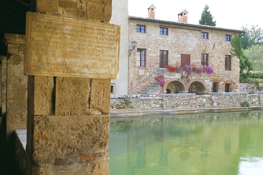 Thermal pool of Bagno Vignoni, Val d'Orcia, Siena province, Tuscany, Italy, Europe