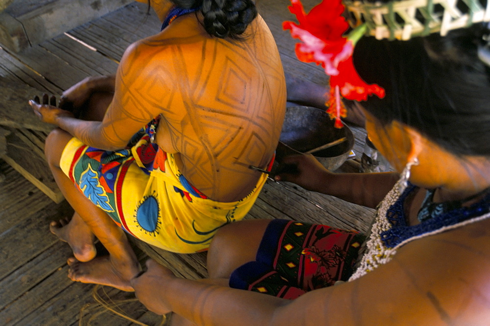 Body art of the Embera Indian women, Soberania Forest National Park, Panama, Central America