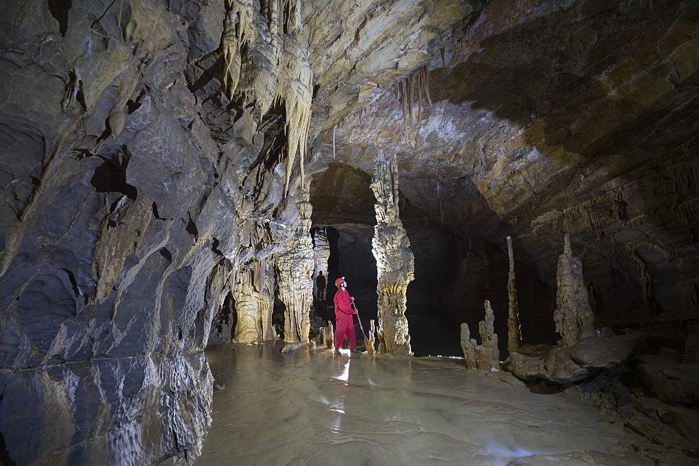 Underground lake in the Krizna Jama karst cave, Slovenia, Europe