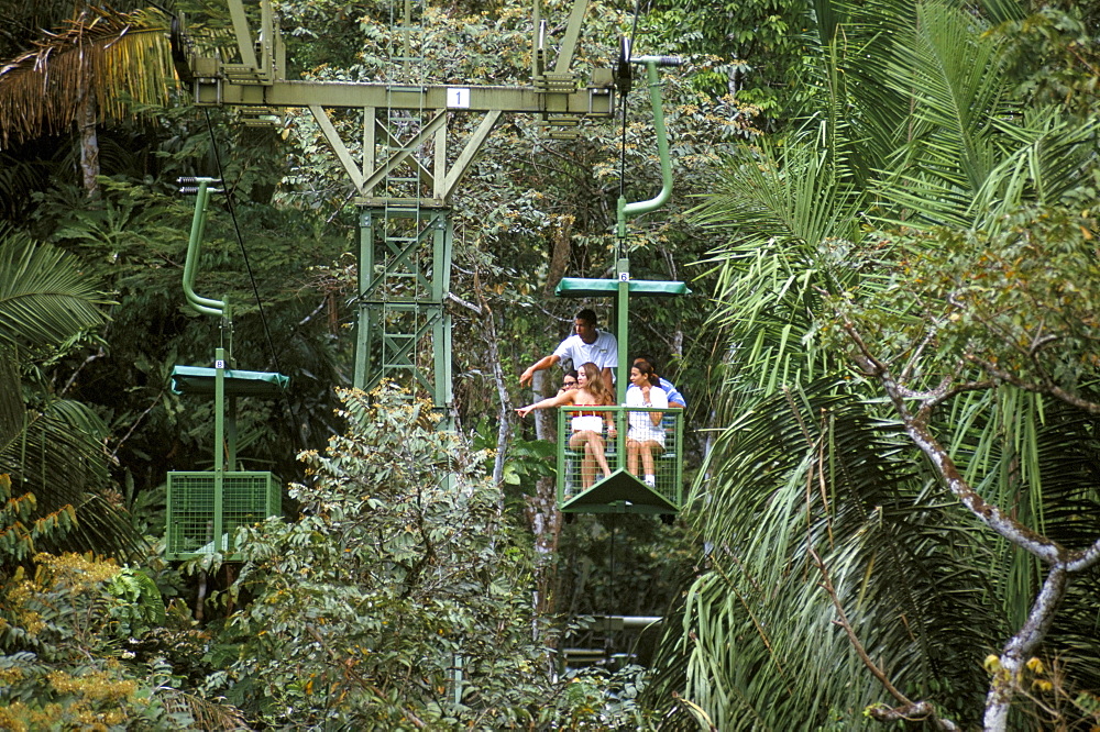 Aerial tramway on forest canopy, Soberania Forest National Park, Gamboa, Panama, Central America