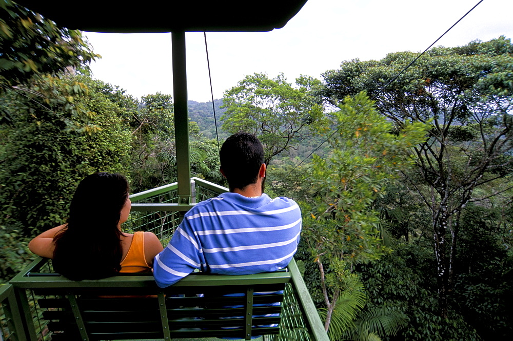 Aerial tramway on forest canopy, Soberania Forest National Park, Gamboa, Panama, Central America