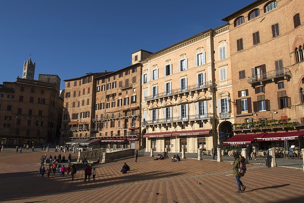 A view of Piazza del Campo, UNESCO World Heritage Site, Siena, Tuscany, Italy, Europe