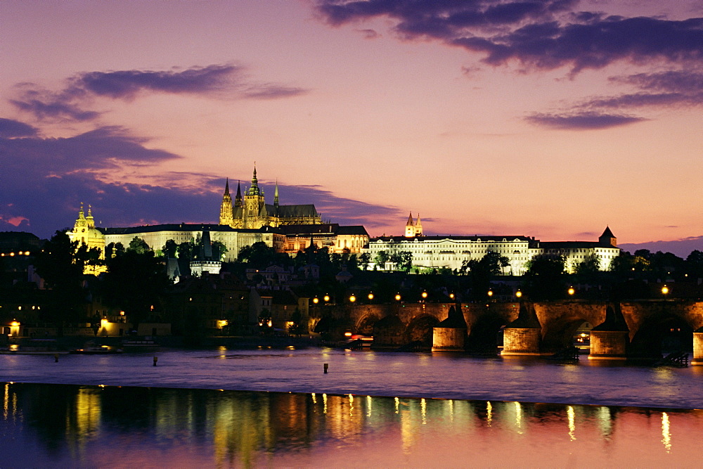 Prague Castle and Charles Bridge, Prague, Czech Republic, Europe