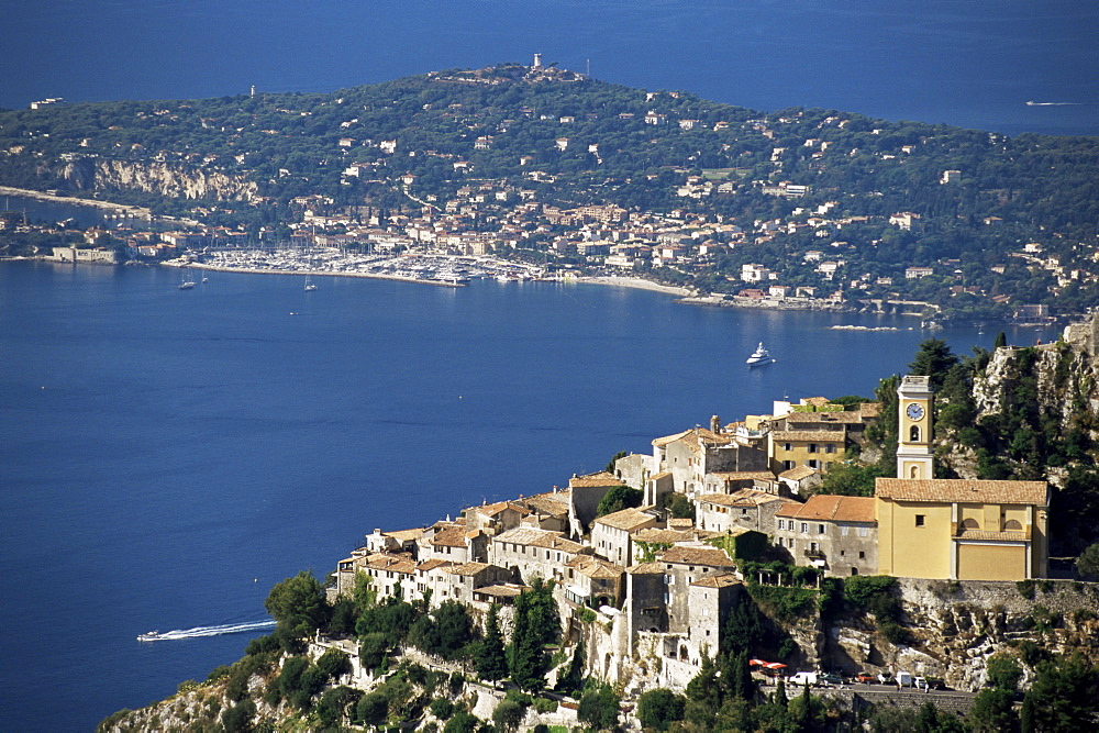 Eze village and Cap Ferrat in background, Alpes-Maritimes, Cote d'Azur, Provence, French Riviera, France, Mediterranean, Europe