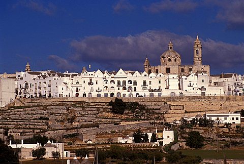 View of the village with the "Casedde", Locorotondo, Val d'Itria, Puglia, Italy