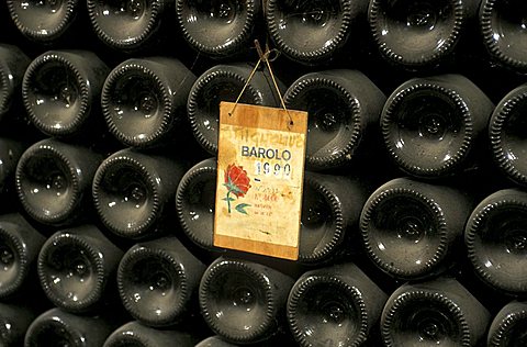 Old bottles, Mascarello cellar, Barolo, Piedmont, Italy.