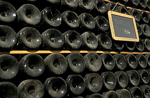 Old bottles, Mascarello cellar, Barolo, Piedmont, Italy.