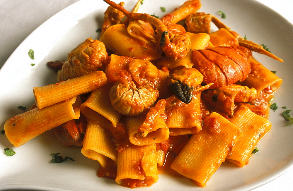 Pasta with crawfish, Il Giardino restaurant, Ancona, Marche, Italy.