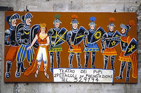 Sign, Pupi theatre, Palermo, Sicily, Italy