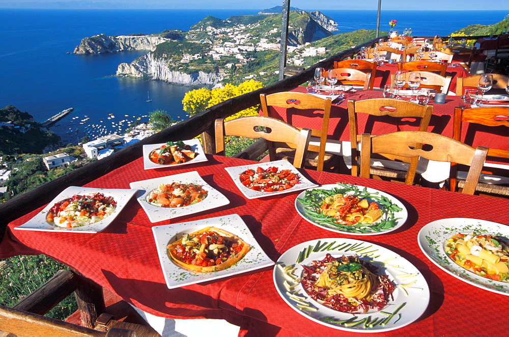 Terrace, Il Tramonto restaurant, Ponza island, Lazio, Italy 